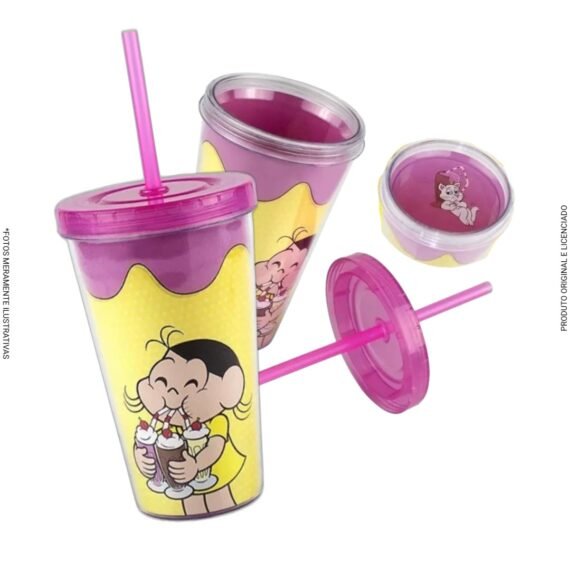 Copo Magali com tampa e canudo