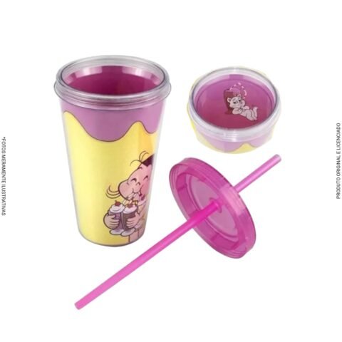 Copo Unicórnio Acrílico com tampa e canudo