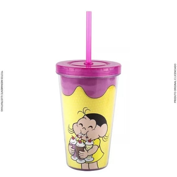 Copo Magali com tampa e canudo