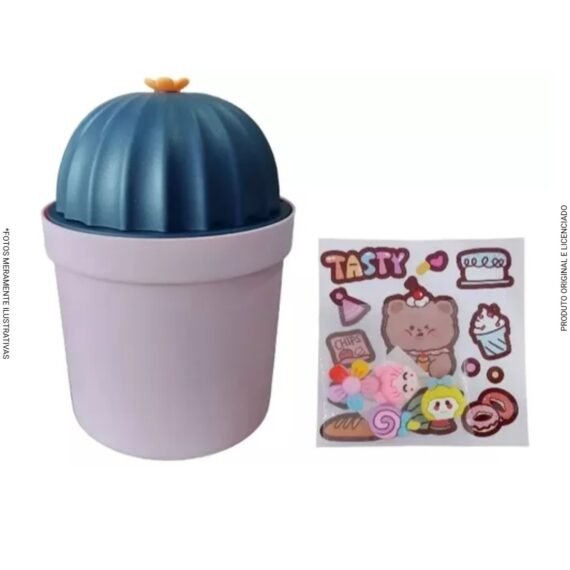 Mini Lixeira Fofa Cacto Com Cartela De Adesivos