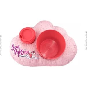 Almofada Porta Pipoca com Copo Unicórnio